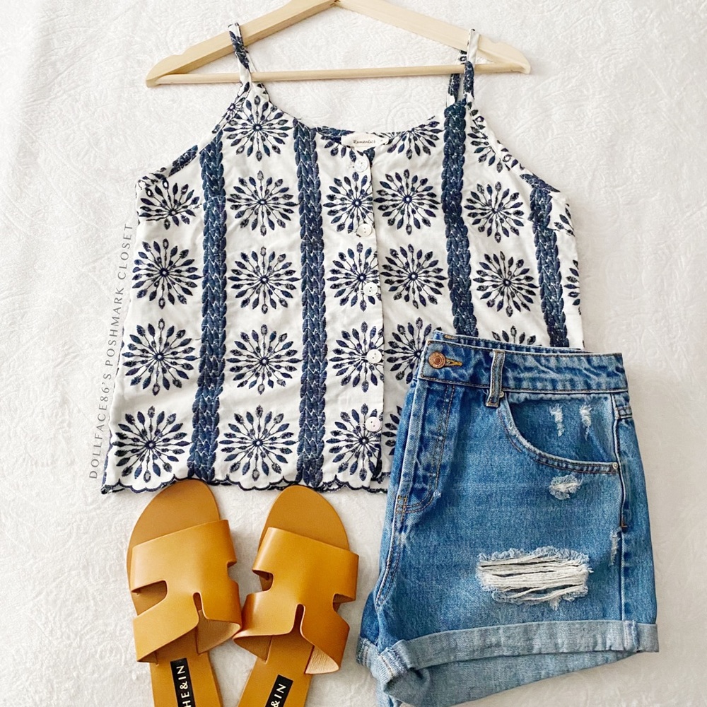 Pretty Eyelet Lace & Embroidered Button Down Camisole - Picture 2 of 9